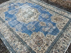 8x11 Large Vintage Handmade Blue Bedroom Area Rug Carpet, 95"x128" - Picture 1 of 13