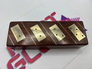Handmade Wooden Vintage Dominoes Boxed Set, 28 Dominoes, Metal Inlay - Picture 1 of 3