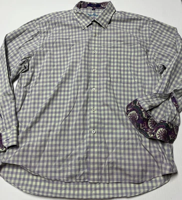 Camisa de diseñador con botones Alan River para hombre XXL lima y púrpura puño cachemir en contraste Foto 1 de 4