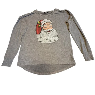 Modern Canvas Grey Santa Graphic Long Sleeve Tunic Shirt Women's Large Christmas - Image 1 of 4