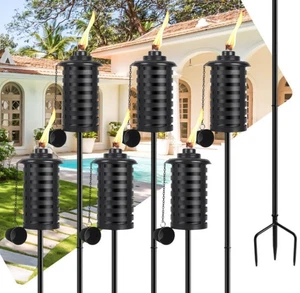 6 Stück 59" Metall Außenfackeln mit Pfählen, 16 Unzen Garten & Tischfackel Set - Bild 1 von 7