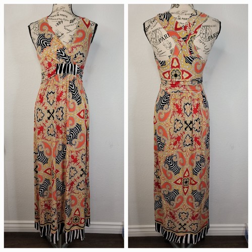 VETEMENTS SOMA Maxi Abito Donna TG XS Multicolore Bohemien Cottagecore Maglia Morbida