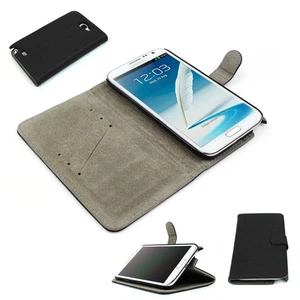 NEW WALLET CASE COVER STAND SKIN POUCH PU LEATHER BLACK GALAXY NOTE II 2 - Picture 1 of 1