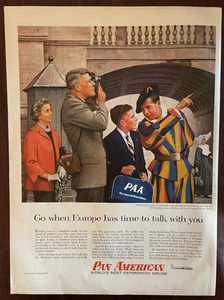 1956 PAN AMERICAN compagnia aerea stampa d'epoca pubblicità Vaticano Guardia Svizzera Europa vacanze - Foto 1 di 1
