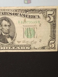 1950 Series A $5 Dollar Federal Reserve Note - Picture 1 of 12