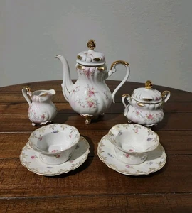 Vintage Lefton Cina Rose 7 Piece Tea Set Heritage Gold Trim Floral KPM Germany - Picture 1 of 23