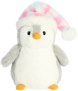 Aurora - Medium Gray PomPom Penguin - 10.5" Pink Mosaic - Festive Stuffed Animal