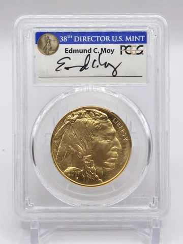 2017 $50 Gold Buffalo Moy Signed PCGS MS70 (033DM) Cover