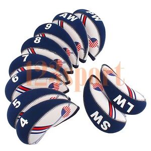 10PCS Golf Club Headcovers for Mizuno Iron Head Covers Caps 4-LW Blue&white