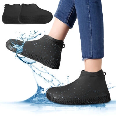 Non-slip Reusable Rain Shoes Covers Rubber Overshoes Boot Waterproof Protector - Image 1 of 4