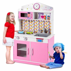 Costway Kids Wood Pretend Cooking Playset Kitchen Toys Cookware Play Set Toddler - Picture 1 of 12