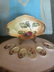 Vintage Celery Platter w/6 Matching Salt Dips Hand Painted Chinoiserie MCM - Picture 1 of 21