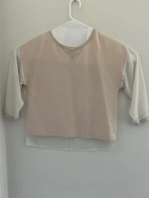 Sudadera Ann Taylor LOFT Rosa Algodón Blanco Espalda Transparente Manga 3/4-Medios Mixtos Foto 1 de 4