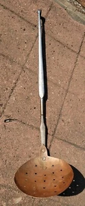 Vintage Copper Spoon Strainer Ladle Long Iron Forged Handle Primitive Farm House - Picture 1 of 8