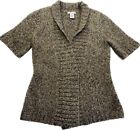 Tweeds Alpaca Blend Cardigan Womens S Marled Brown Short Sleeve Sweater