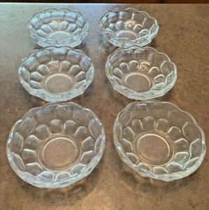 Set of 6 Antique Federal Glass Yorktown 5.5" Clear Colonial Thumbprint Bowls - Picture 1 of 8