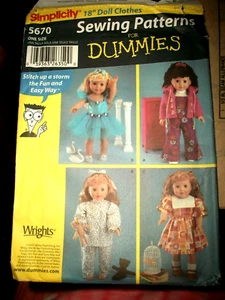 Simplicity 5670 Doll Clothes Pattern 18" Dress Pajamas Tutu Overalls Coat UNCUT - Picture 1 of 5