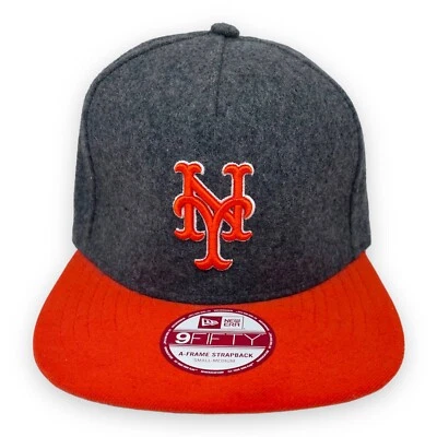 Boné New York Mets MLB New Era 9FIFTY A-Frame Strapback cinza/laranja novo com etiquetas tamanho P/M - Imagem 1 de 4