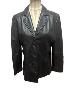 Vintage Wilsons Leather Black Leather Coat Jacket Moto Biker ClassicWomens Large - Picture 1 of 18