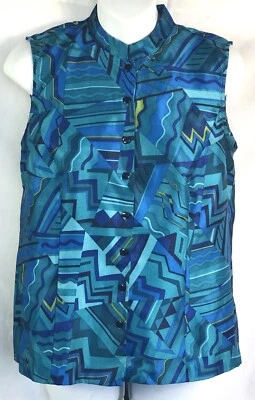 Sag Harbor锦缎无袖上衣8P蓝绿色/蓝色表带/普通话领纽扣 — 第 1/4 张图片