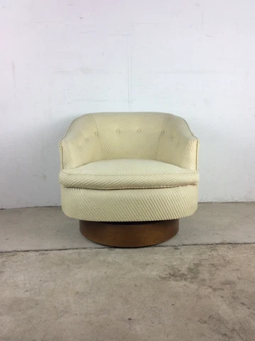 Mid Century Modern Barrel Back Club Chair with White Upholstery & Swivel Base Cover