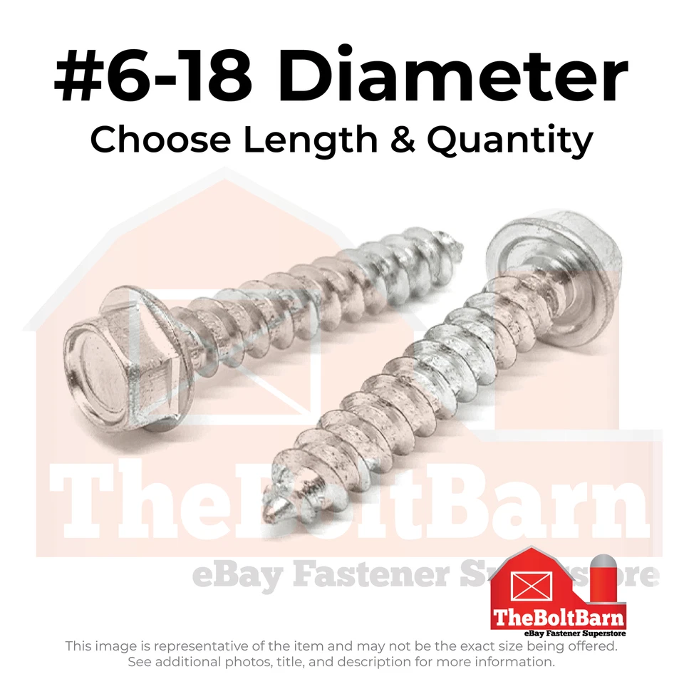 #6 18-8 Stainless Hex Washer Type A Self Tapping Screws (Pick Length & Qty) - Image 1 of 1