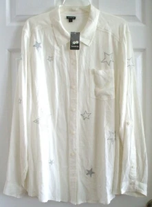 Nueva Blusa TORRID Talla 3 Bordada Metálica Plata Estrellas Mangas Rodantes - Imagen 1 de 4
