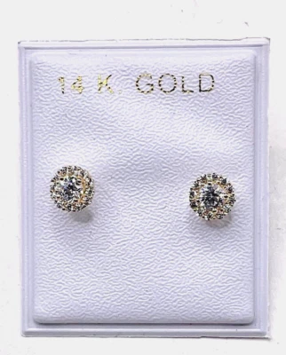 Brand New 14kt Gold/DIA Cluster Stud Screw Back Earrings - Image 1 of 2
