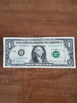 Lucky money Very rare 5 of a kind 71171777 Serial Number One Dollar Bill  - Image 1 of 2
