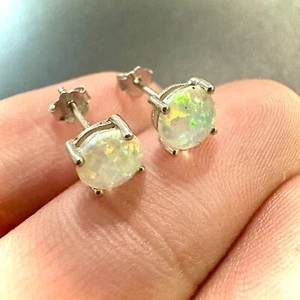 Fire Opal Stud Earrings Sterling Silver 925 Stud Earrings for Women lab-created - Picture 1 of 8