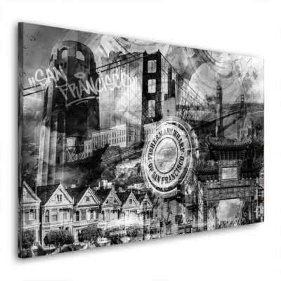 San Francisco Skyline Graffiti Wandbild Leinwandbild Kunstdruck XL Wanddeko - Bild 1 von 4