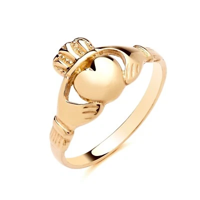 9ct Yellow Gold on Silver Irish Celtic CLADDAGH Ring size K to S Love Loyalty & - Image 1 of 4