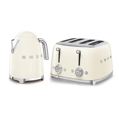 SMEG 1.7L 3kw Kettle & 4-slice Toaster Set, Stainless Steel in Cream - Image 1 of 4
