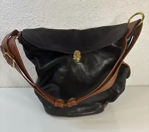 Borsa a secchiello Marino Orlandi in pelle nera e marrone tote bag made in Italy leggi - Foto 1 di 18