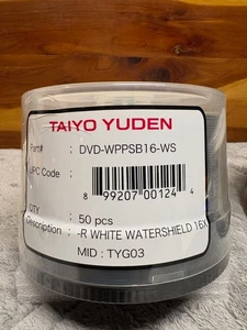 Taiyo Yuden DVD-R Blank Media Printable Watershield 16x 50pk - Picture 1 of 1