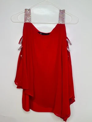 Leslie Fay Rojo Formal Estrás Detalle Mangas Abiertas Para Mujer Talla Grande Foto 1 de 4