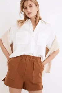 MADEWELL Waffle maglia manica corta safari camicia donna S beige campeggio cotone NE193 - Foto 1 di 7