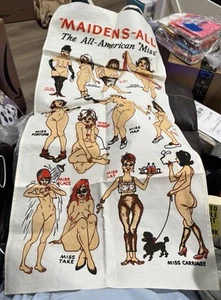 Vintage Textilimpex Novelty Nude Women Maidens Canadian Miss Towel Bar Pub Sign - Picture 1 of 6