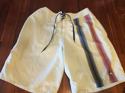 Nat Nast Swim Trunks 36 Mens Beige Red Blue Striped Board Shorts Casual Beach - Image 1 of 4
