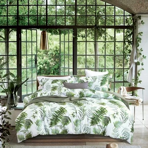 100% Long-Staple Cotton Duvet Cover Set King Size Green Palm Leaf Printed Lux... - Picture 1 of 7