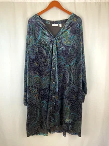 Susan Graver Damen 3X Samt Tunika dunkel türkis Knopfleiste künstlerisch Stretch Paisley - Bild 1 von 8