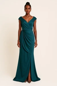 Oleg Cassini türkis bodenlanges Abendkleid drapiert formell Ballkleid türkis Größe 8 - Bild 1 von 13