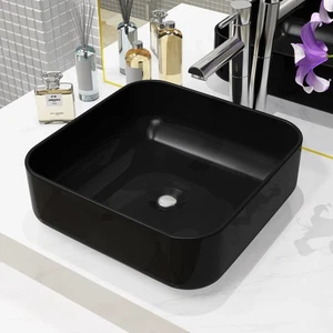 Bathroom Sink Wash Basin Lavatory Sink Bath Sink Ceramic Square Black vidaXL - Picture 1 of 5