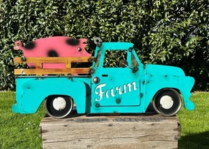 XL FARM PICKUP TRUCK CON PLACA DE CHAPA DE CERDO LETRERO MAN CAVE US DINER BBQ EE. UU. F - Imagen 1 de 7