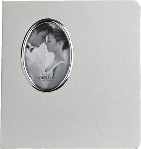worldus White Wedding Photo Album with Oval Opening on Cover- Holds 30-8x10 Phot