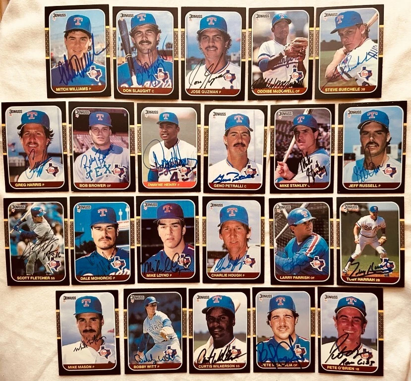 Tarjeta Donruss 22 Rangers firmada 1987 Mitch Williams Bobby Witt Incaviglia Parrish Foto 1 de 1
