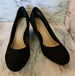 Seychelles Black Wedge Shoes Womens Size 8W Textile Career Minimalist Academia - Picture 1 of 14