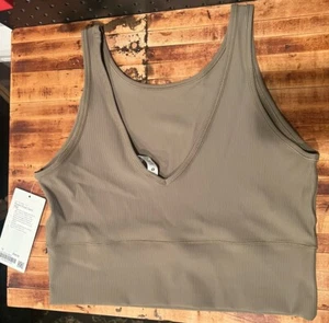 Lululemon Power Pivot Damen-Tanktop Größe 14 * Ripp 58 $ kurz olivgrün Fitnessstudio Yoga - Bild 1 von 8