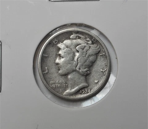 1924-s . Mercury Dime  .  VF+  .  Very Fine+ . Original . VF+ Cover