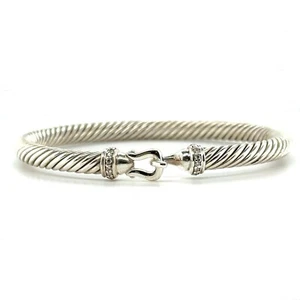 Authentic David Yurman Cable Buckle Bracelet with Diamonds 5mm 6.5 inch - Picture 1 of 7